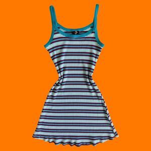 90's vintage striped skater girl bodycon mini dress L  *runs small